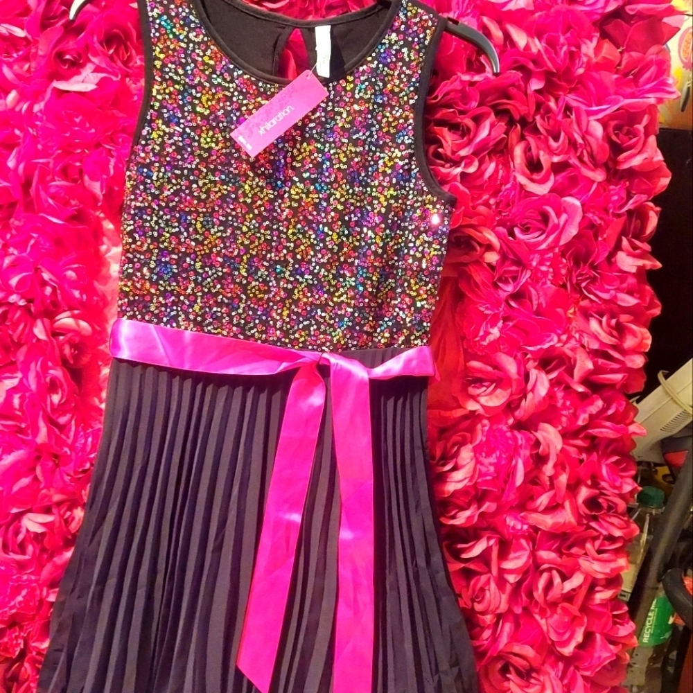 Xhilaration Multi-Colored Dress with attached Sequin Tank top. Size L 10-12